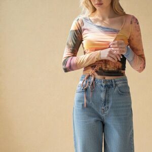 Urban Outfitters Y2K Angel Core Sheer Shona Cinched Mesh Top